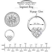 Load image into Gallery viewer, 16G 3/8 Clear CZ Gem Lattice Heart Hinged Segment Ring
