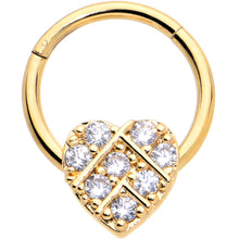 Load image into Gallery viewer, 16G 3/8 Clear CZ Gem Gold Tone Lattice Heart Hinged Segment Ring
