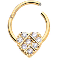 Load image into Gallery viewer, 16G 3/8 Clear CZ Gem Gold Tone Lattice Heart Hinged Segment Ring
