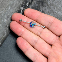 Load image into Gallery viewer, 14G Blue CZ Gem Butterfly Love Heart Industrial Barbell 38mm
