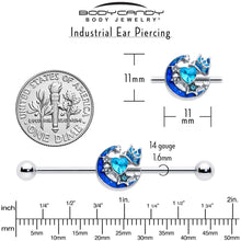 Load image into Gallery viewer, 14G Blue CZ Gem Butterfly Love Heart Industrial Barbell 38mm
