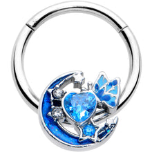 Load image into Gallery viewer, 16G 3/8 Blue CZ Gem Butterfly Love Heart Hinged Segment Ring
