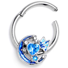 Load image into Gallery viewer, 16G 3/8 Blue CZ Gem Butterfly Love Heart Hinged Segment Ring
