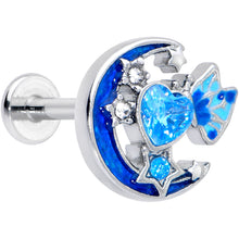 Load image into Gallery viewer, 16G 5/16 Blue CZ Gem Butterfly Love Heart Labret Monroe Tragus
