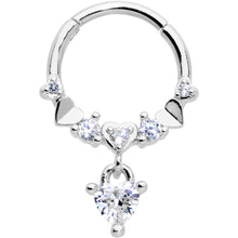Load image into Gallery viewer, 16G 3/8 Clear CZ Gem Love Heart Dangle Hinged Segment Ring
