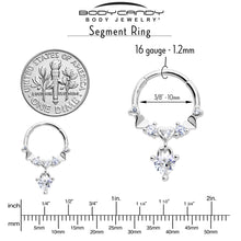 Load image into Gallery viewer, 16G 3/8 Clear CZ Gem Love Heart Dangle Hinged Segment Ring
