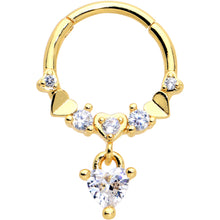 Load image into Gallery viewer, 16G 3/8 Clear CZ Gem Gold Tone Love Heart Dangle Hinged Segment Ring

