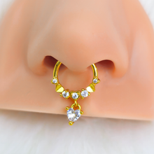 Load image into Gallery viewer, 16G 3/8 Clear CZ Gem Gold Tone Love Heart Dangle Hinged Segment Ring
