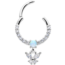 Load image into Gallery viewer, 16G 3/8 Blue Synthetic Opal Butterfly Dangle Hinged Segment Ring
