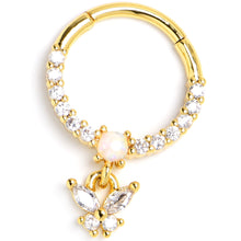 Load image into Gallery viewer, 16G 3/8 White Synthetic Opal Gold Tone Butterfly Hinged Segment Ring
