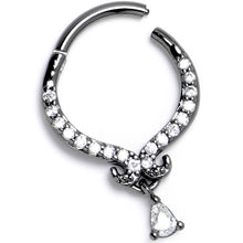 Load image into Gallery viewer, 16G 3/8 Clear CZ Gem Black Elegant Curves Hinged Segment Ring
