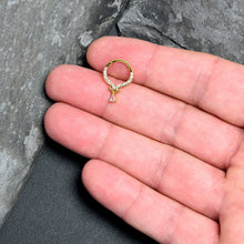 Load image into Gallery viewer, 16G 3/8 Pink CZ Gem Gold Tone Elegant Curves Hinged Segment Ring
