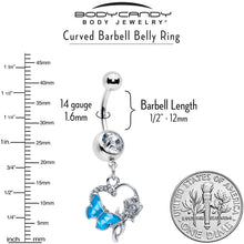 Load image into Gallery viewer, Clear Gem Butterfly Rose Flower Blue Dangle Belly Ring
