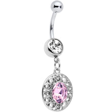 Load image into Gallery viewer, Pink Clear Gem Flower Oval Elegance Dangle Belly Ring
