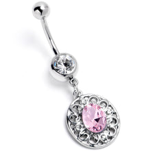 Load image into Gallery viewer, Pink Clear Gem Flower Oval Elegance Dangle Belly Ring
