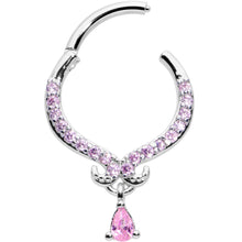 Load image into Gallery viewer, 16G 3/8 Pink CZ Gem Elegant Curves Dangle Hinged Segment Ring
