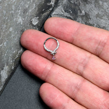 Load image into Gallery viewer, 16G 3/8 Pink CZ Gem Elegant Curves Dangle Hinged Segment Ring
