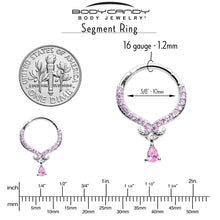 Load image into Gallery viewer, 16G 3/8 Pink CZ Gem Elegant Curves Dangle Hinged Segment Ring
