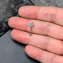 Load image into Gallery viewer, 16G 5/16 Clear Gem Butterfly Rose Flower Blue Curved Eyebrow Ring
