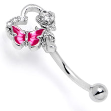 Load image into Gallery viewer, 16G 5/16 Clear Gem Butterfly Rose Flower Pink Curved Eyebrow Ring
