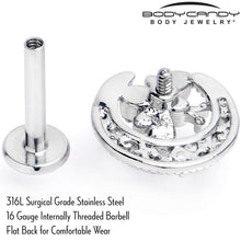Load image into Gallery viewer, 16G 5/16 Pink Gem Lunar Dragonfly Internally Threaded Labret Tragus
