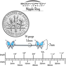 Load image into Gallery viewer, 14G 9/16 Blue Gem Fancy Fab Butterfly Barbell Nipple Ring Set
