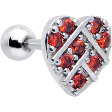 Load image into Gallery viewer, 16G 1/4 Red CZ Gem Lattice Heart Cartilage Tragus Earring
