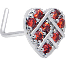 Load image into Gallery viewer, 20G 7mm Red CZ Gem Lattice Heart L Shape Nose Ring
