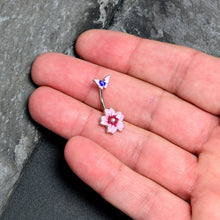 Load image into Gallery viewer, Clear Gem Perfectly Pink Flower Butterfly Double Mount Belly Ring
