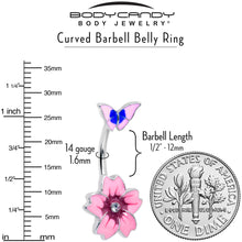 Load image into Gallery viewer, Clear Gem Perfectly Pink Flower Butterfly Double Mount Belly Ring
