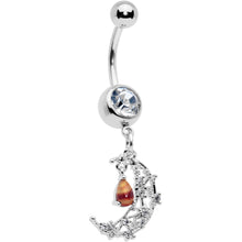 Load image into Gallery viewer, Orange Clear Gem Constellation Moon Dangle Belly Ring
