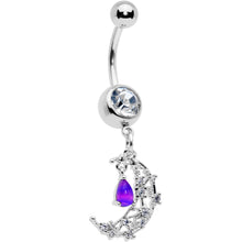 Load image into Gallery viewer, Purple Clear Gem Constellation Moon Dangle Belly Ring
