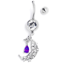 Load image into Gallery viewer, Purple Clear Gem Constellation Moon Dangle Belly Ring

