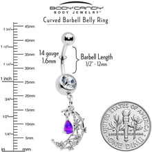 Load image into Gallery viewer, Purple Clear Gem Constellation Moon Dangle Belly Ring
