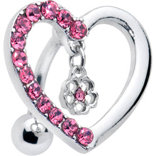 Load image into Gallery viewer, Pink CZ Gem Asymmetrical Heart Flower Dangle Top Mount Belly Ring
