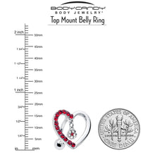 Load image into Gallery viewer, Red CZ Gem Asymmetrical Heart Flower Dangle Top Mount Belly Ring
