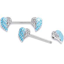 Load image into Gallery viewer, 14G 9/16 Blue Heavenly Heart Angel Wings Barbell Nipple Ring Set
