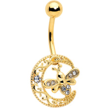 Load image into Gallery viewer, Clear Gem Gold Tone Lunar Dragonfly Belly Ring

