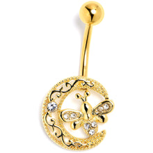 Load image into Gallery viewer, Clear Gem Gold Tone Lunar Dragonfly Belly Ring
