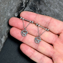 Load image into Gallery viewer, 14G 9/16 Blue Gem Lunar Dragonfly Chain Dangle Nipple Ring Set

