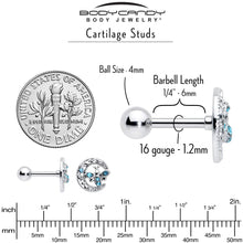 Load image into Gallery viewer, 16G 1/4 Blue Gem Lunar Dragonfly Cartilage Tragus Earring
