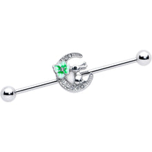 Load image into Gallery viewer, 14G Clear Gem Rabbit On Moon Flower Industrial Barbell 38mm

