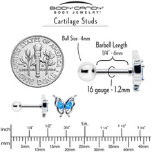 Load image into Gallery viewer, 16G 1/4 Blue Gem Fancy Fab Butterfly Cartilage Tragus Earring
