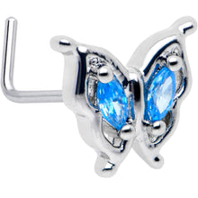 Load image into Gallery viewer, 20G 7mm Blue Gem Fancy Fab Butterfly L Shape Nose Ring
