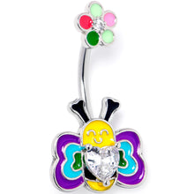 Load image into Gallery viewer, Clear CZ Gem Butterfly Love Bug Heart Flower Double Mount Belly Ring
