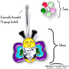 Load image into Gallery viewer, Clear CZ Gem Butterfly Love Bug Heart Flower Double Mount Belly Ring
