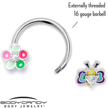 Load image into Gallery viewer, 16G 3/8 Clear CZ Gem Butterfly Love Bug Horseshoe Circular Barbell
