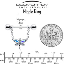 Load image into Gallery viewer, 14G 9/16 Aurora CZ Gem Understated Dragonfly Dangle Nipple Ring Set
