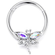 Load image into Gallery viewer, 16G 3/8 Aurora CZ Gem Understated Dragonfly Hinged Segment Ring
