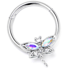 Load image into Gallery viewer, 16G 3/8 Aurora CZ Gem Understated Dragonfly Hinged Segment Ring
